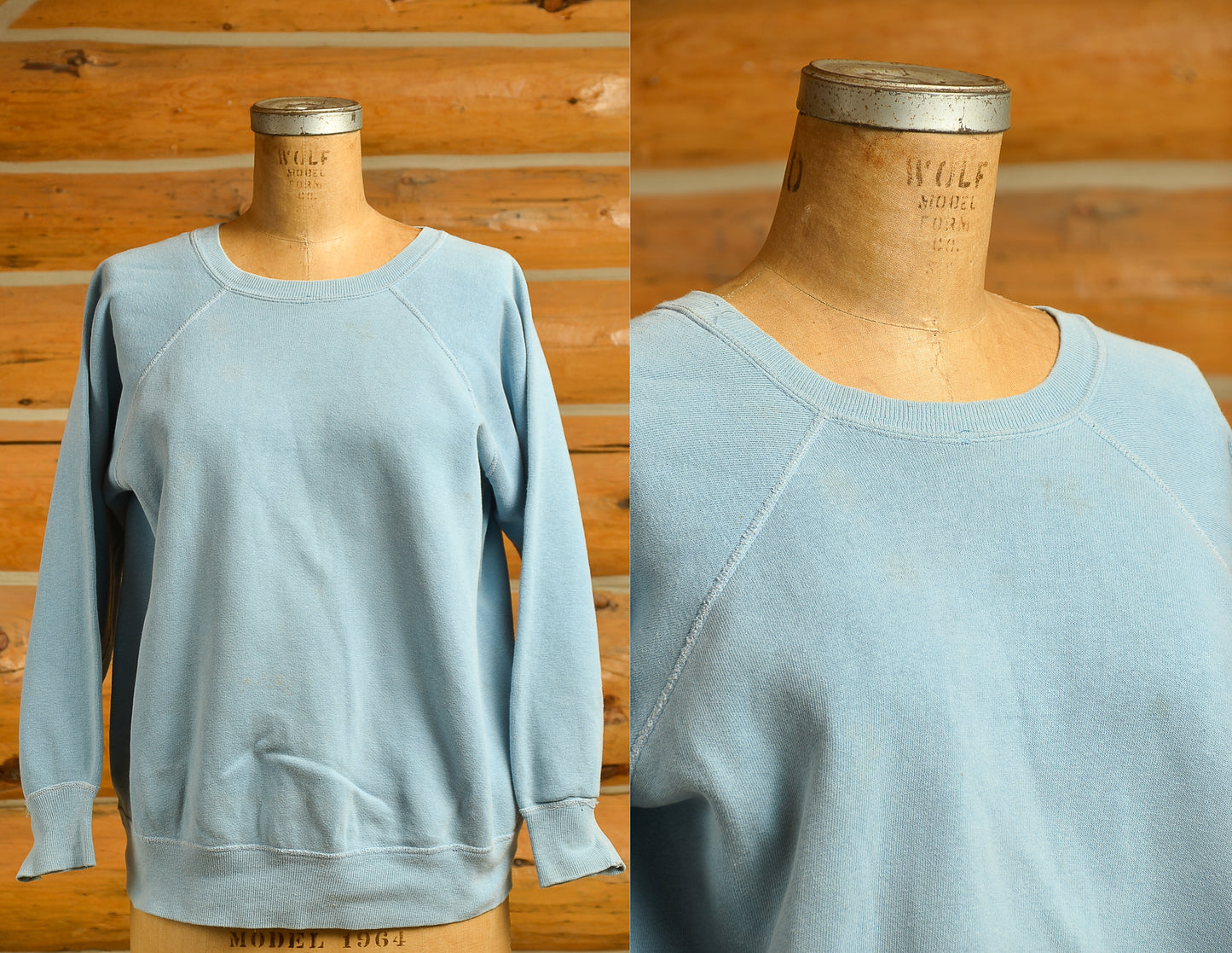 1960s Distressed Cotton Sweatshirt Crew Neck Pullover Blue Sweatshirt