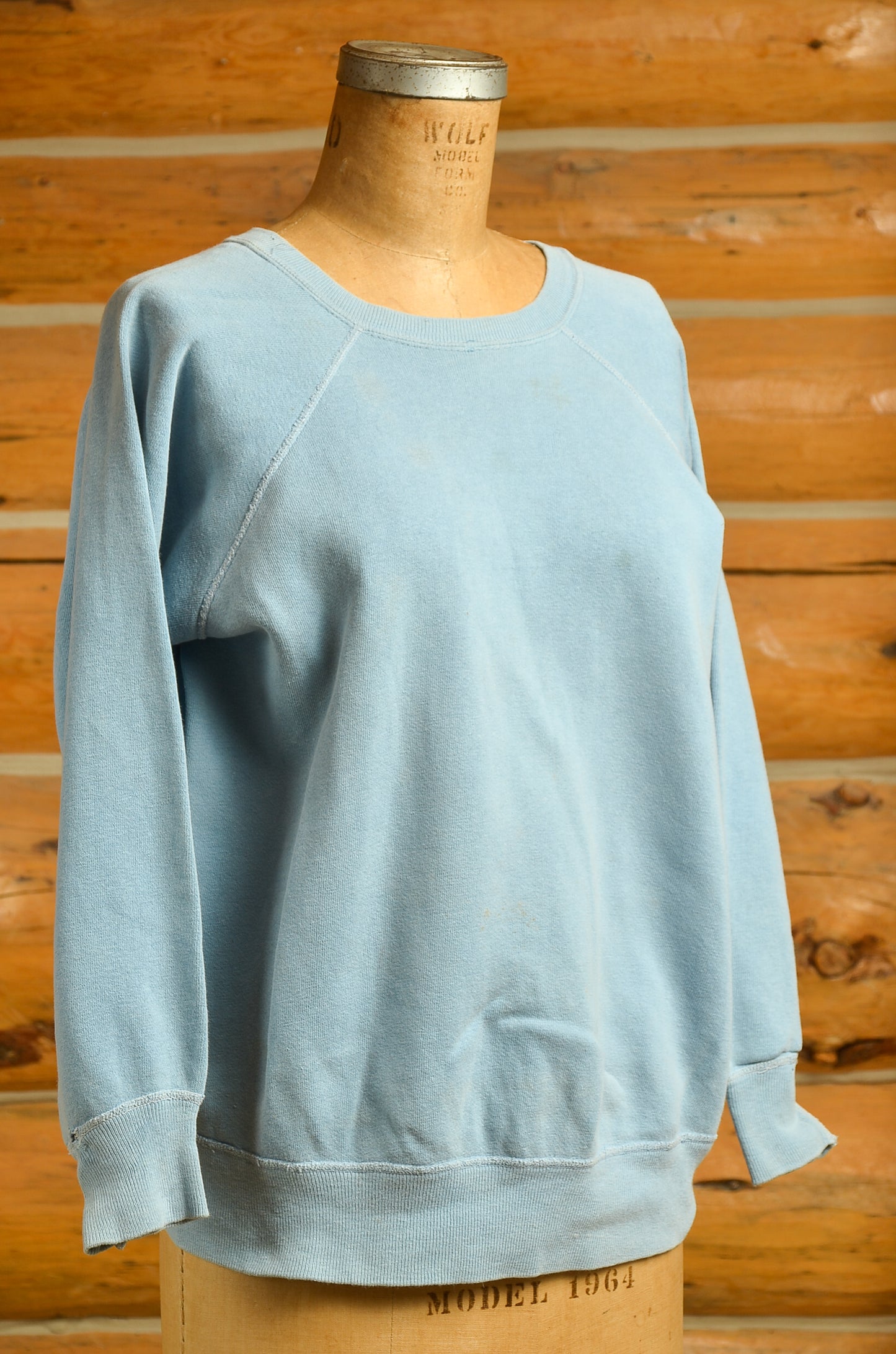 1960s Distressed Cotton Sweatshirt Crew Neck Pullover Blue Sweatshirt