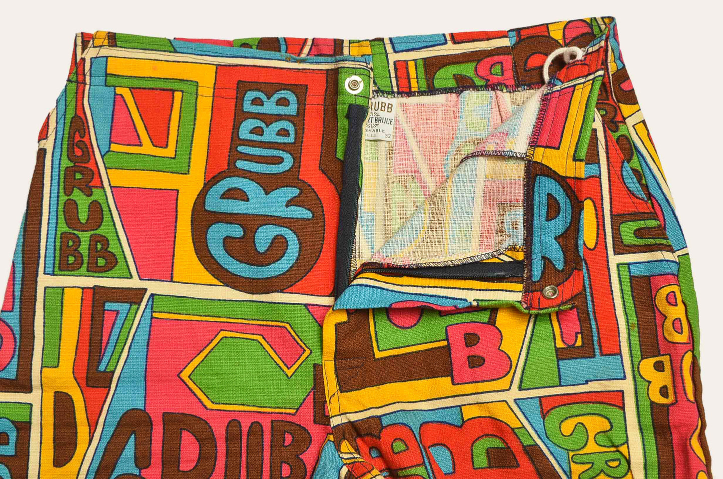 1960s Deadstock Robert Bruce Grubb Surf Shorts Pop Art Print All Over Print Hippie Shorts W 30