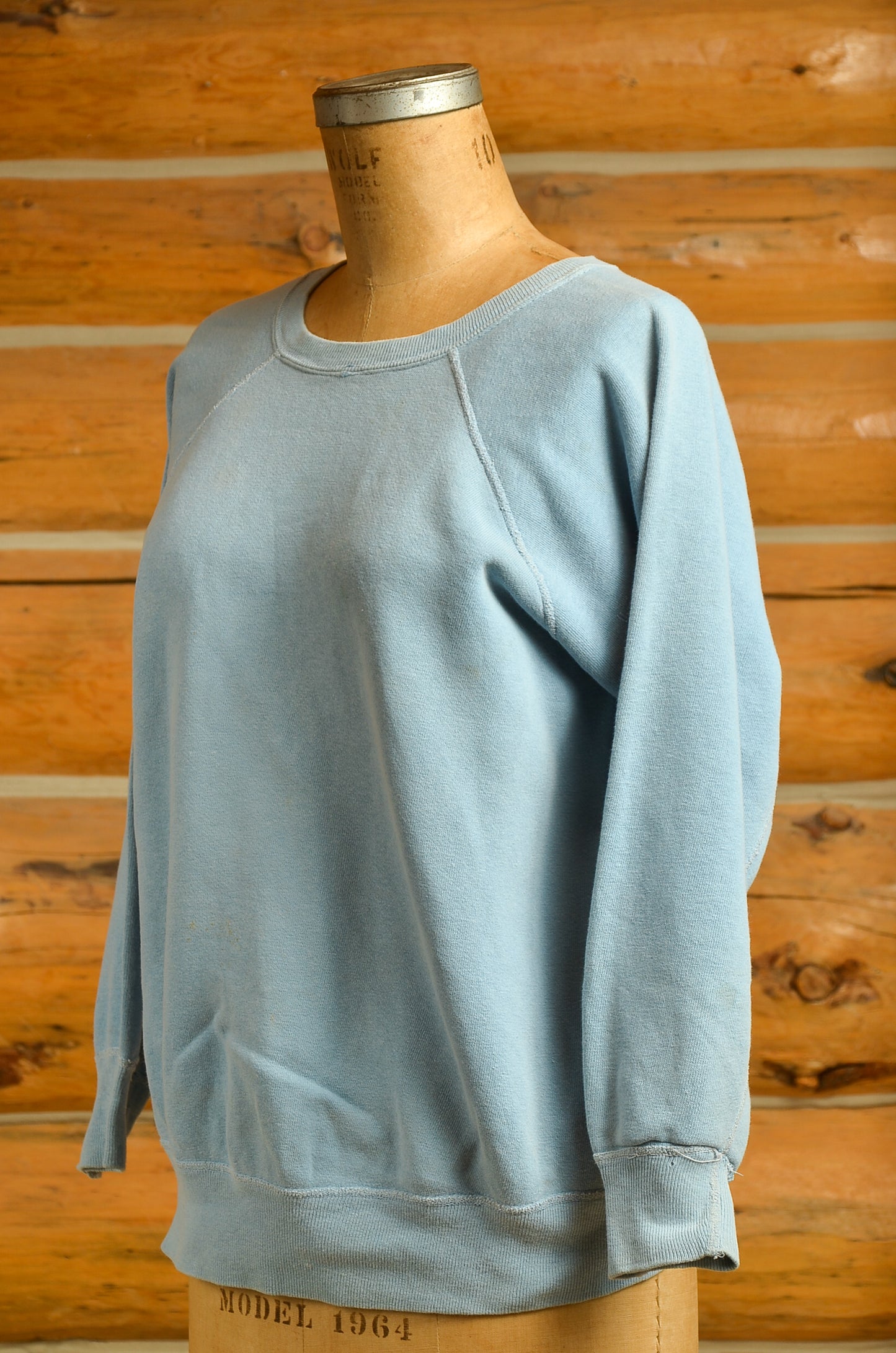 1960s Distressed Cotton Sweatshirt Crew Neck Pullover Blue Sweatshirt