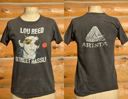 1970s Lou Reed Street Hassle Arista Records Distressed Front and Back Print T Shirt