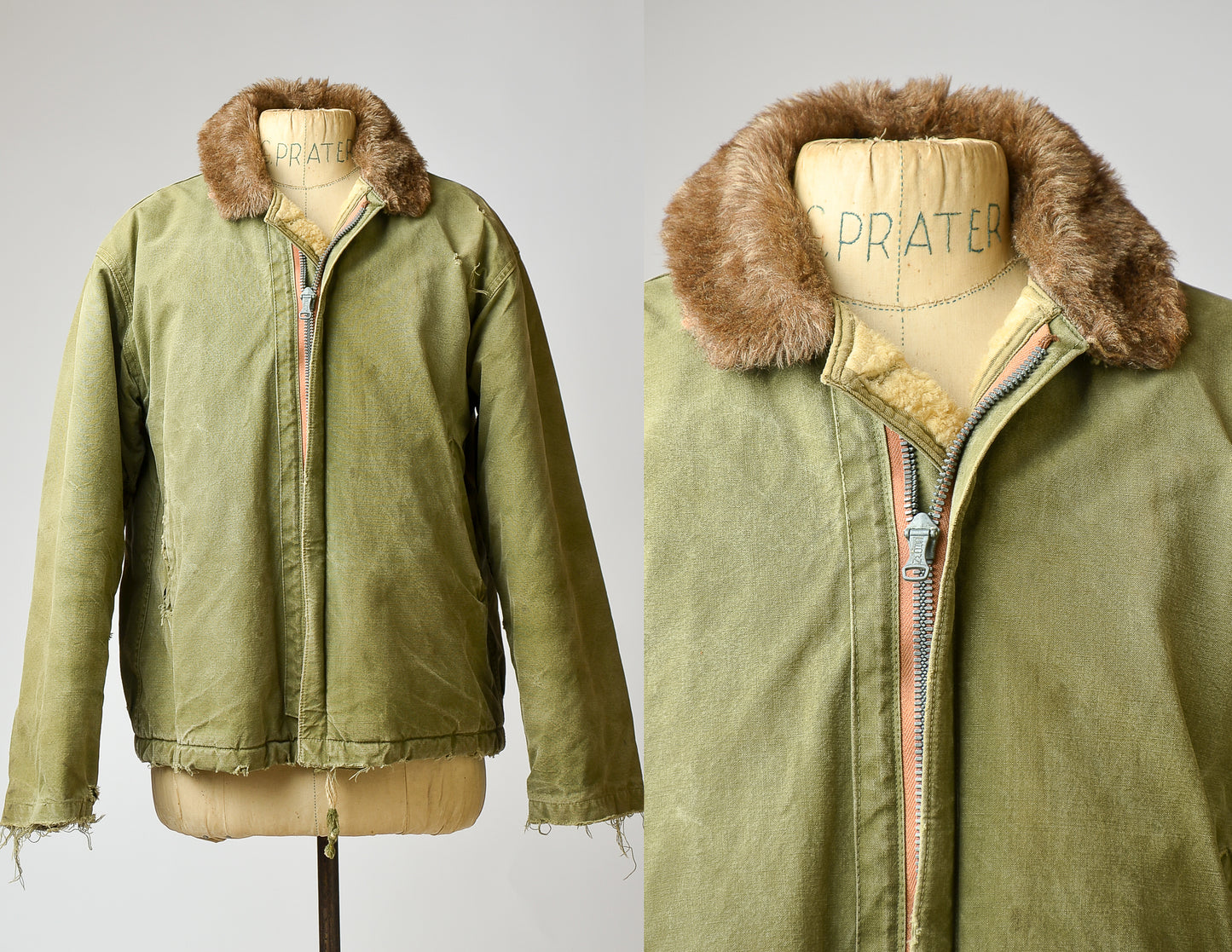 1940s WWII Deck Jacket Prototype Shearling Lined Military Deck Jacket