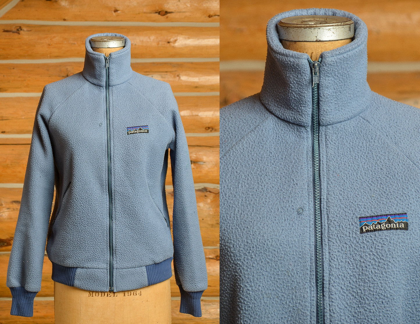 1980s Patagonia Big Label Powder Blue Fleece Zip Up Jacket