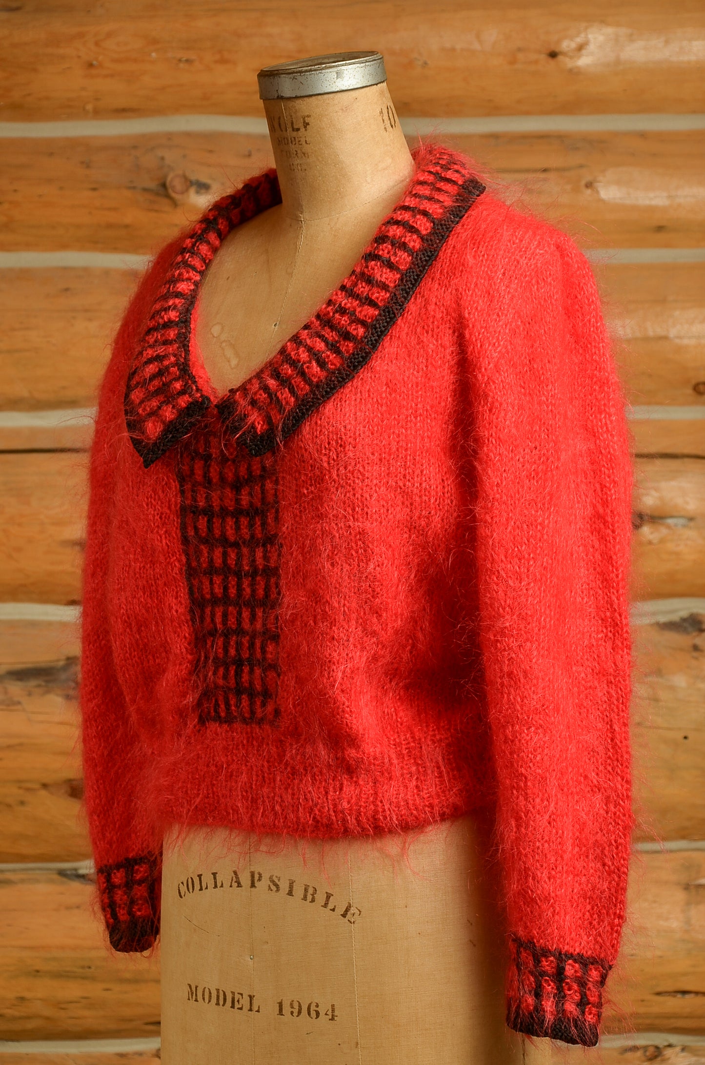 1970s does 1920s Mohair Sweater Red Knit Fuzzy Sweater