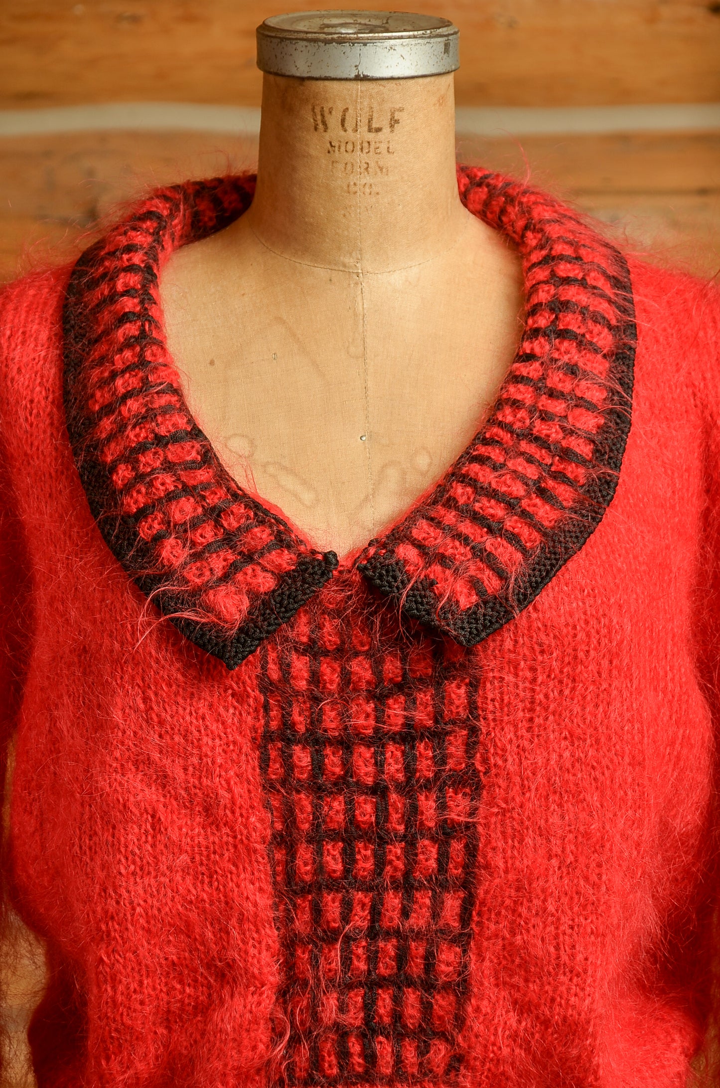 1970s does 1920s Mohair Sweater Red Knit Fuzzy Sweater