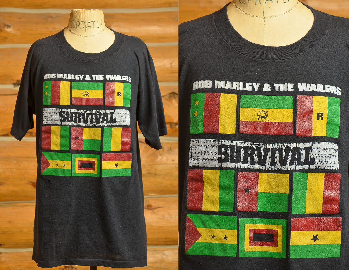 1980s Bob Marley and the Wailers Survival Black T Shirt