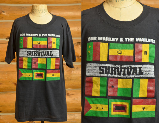 1980s Bob Marley and the Wailers Survival Black T Shirt