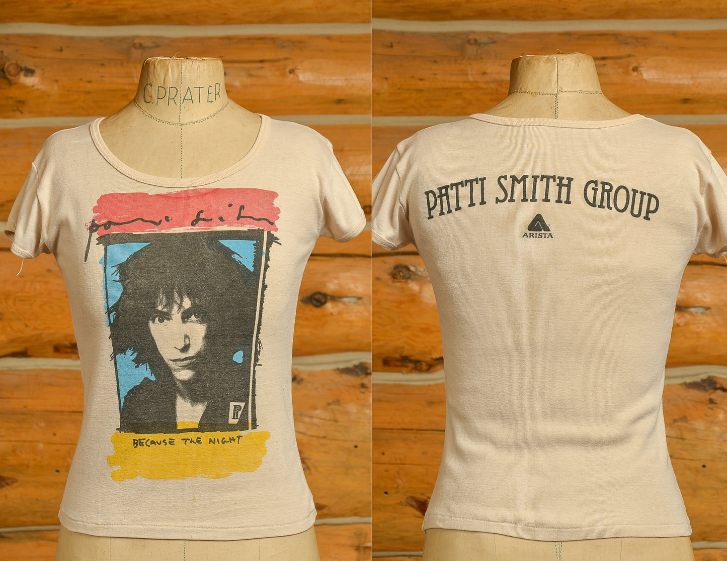 1970s Patti Smith Group Because the Night Front and Back Print Cotton T Shirt