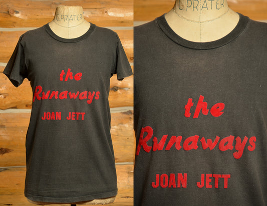 1970s Joan Jett and the Runaways Flocked Black & Red T Shirt