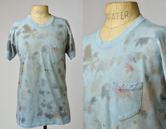 Vintage Plant Dye T Shirt Distressed Blue / Grey Plant Based Acid Dye on Vintage Hippie Tee