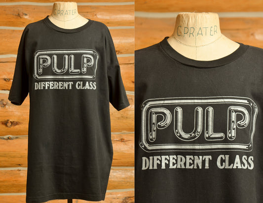 1995 Pulp Different Class Album Front and Back Print Black Cotton T Shirt