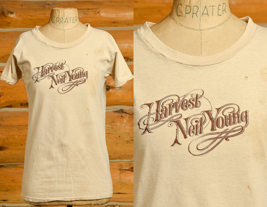 1970s Neil Young Harvest Tour Beige Cotton Hippie Rock T Shirt