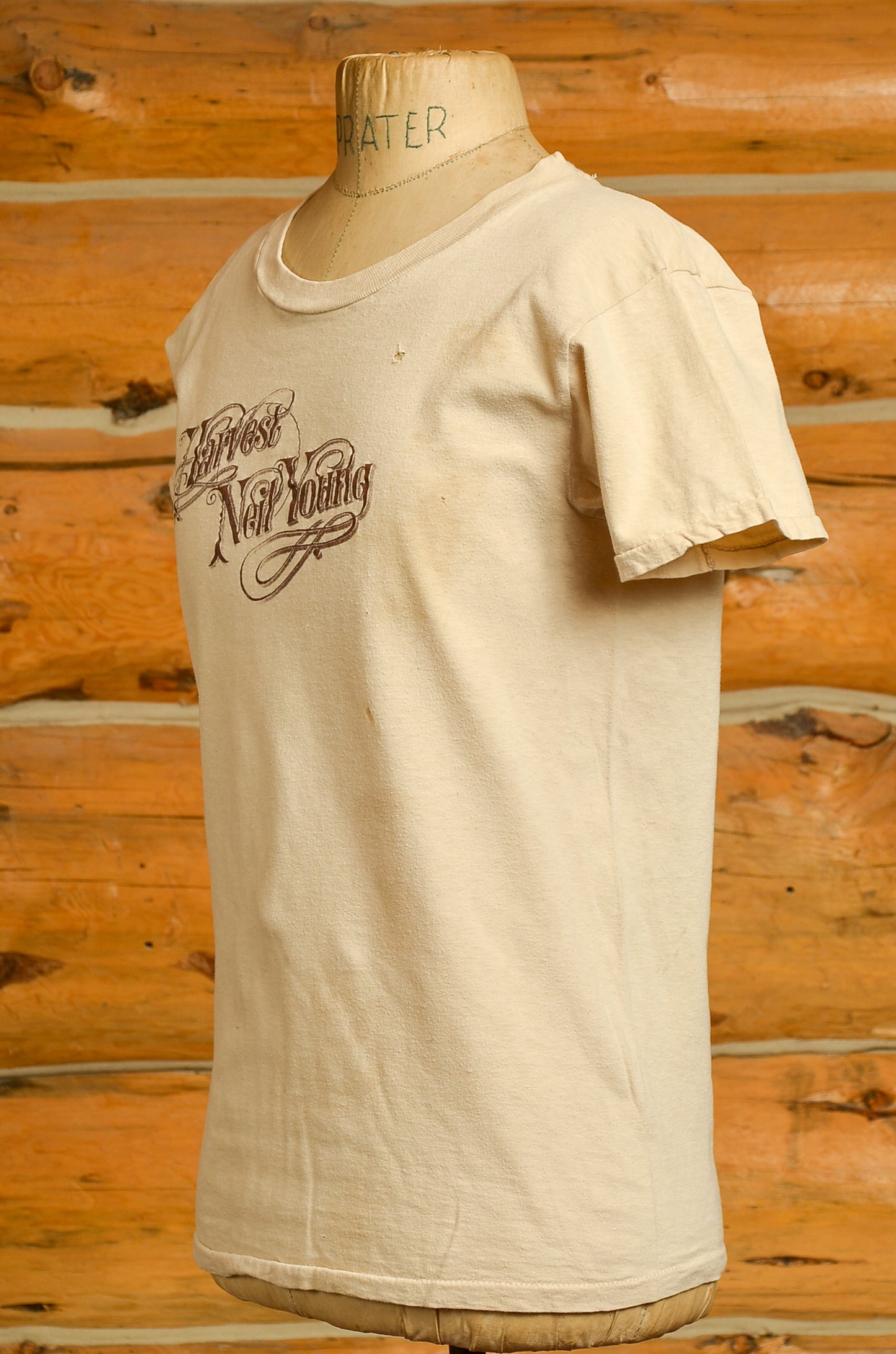 1970s Neil Young Harvest Tour Beige Cotton Hippie Rock T Shirt