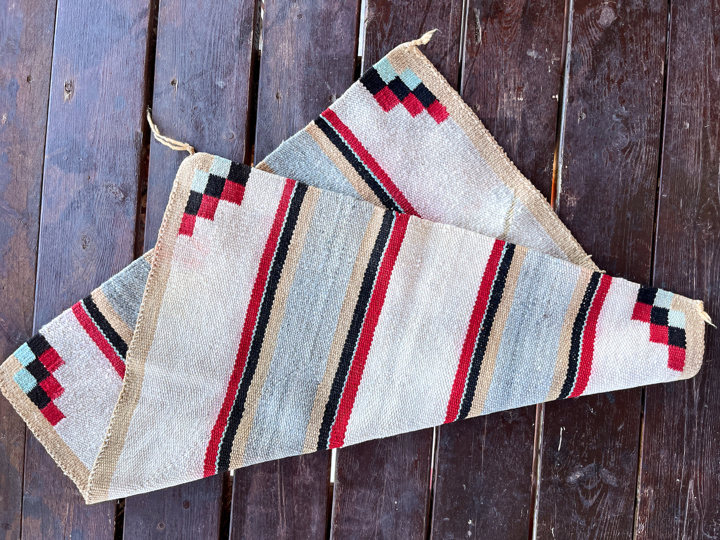 Antique Chief Style Navajo Saddle Blanket Striped Hand Loomed Rug 30" x 30"