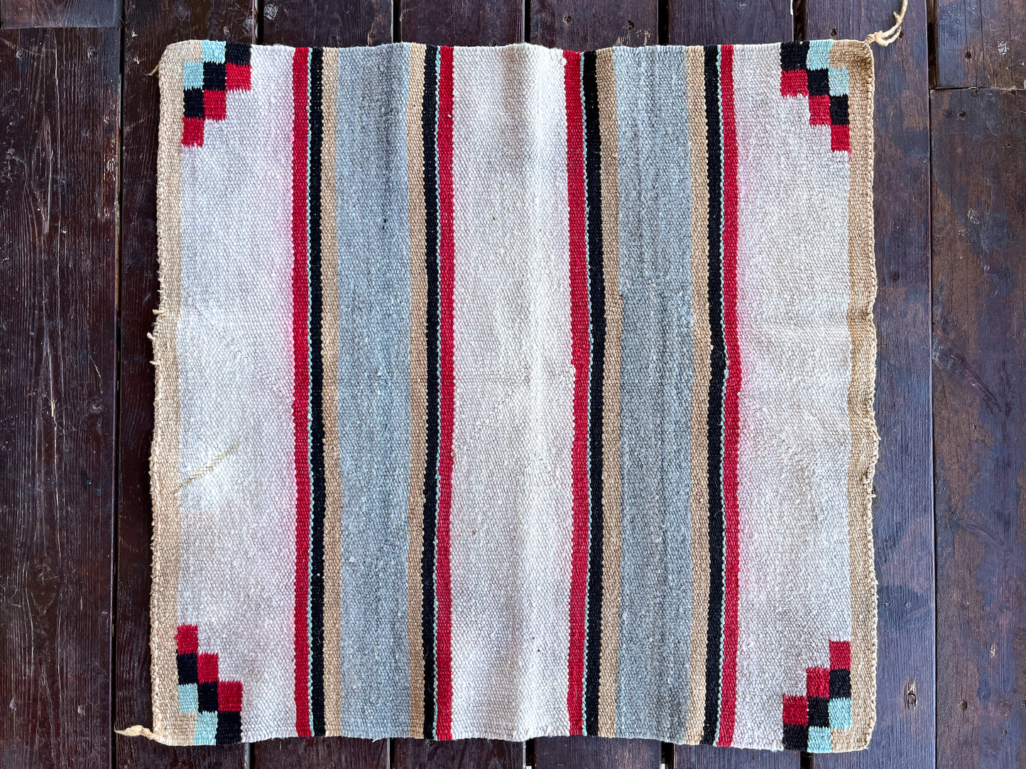 Antique Chief Style Navajo Saddle Blanket Striped Hand Loomed Rug 30" x 30"