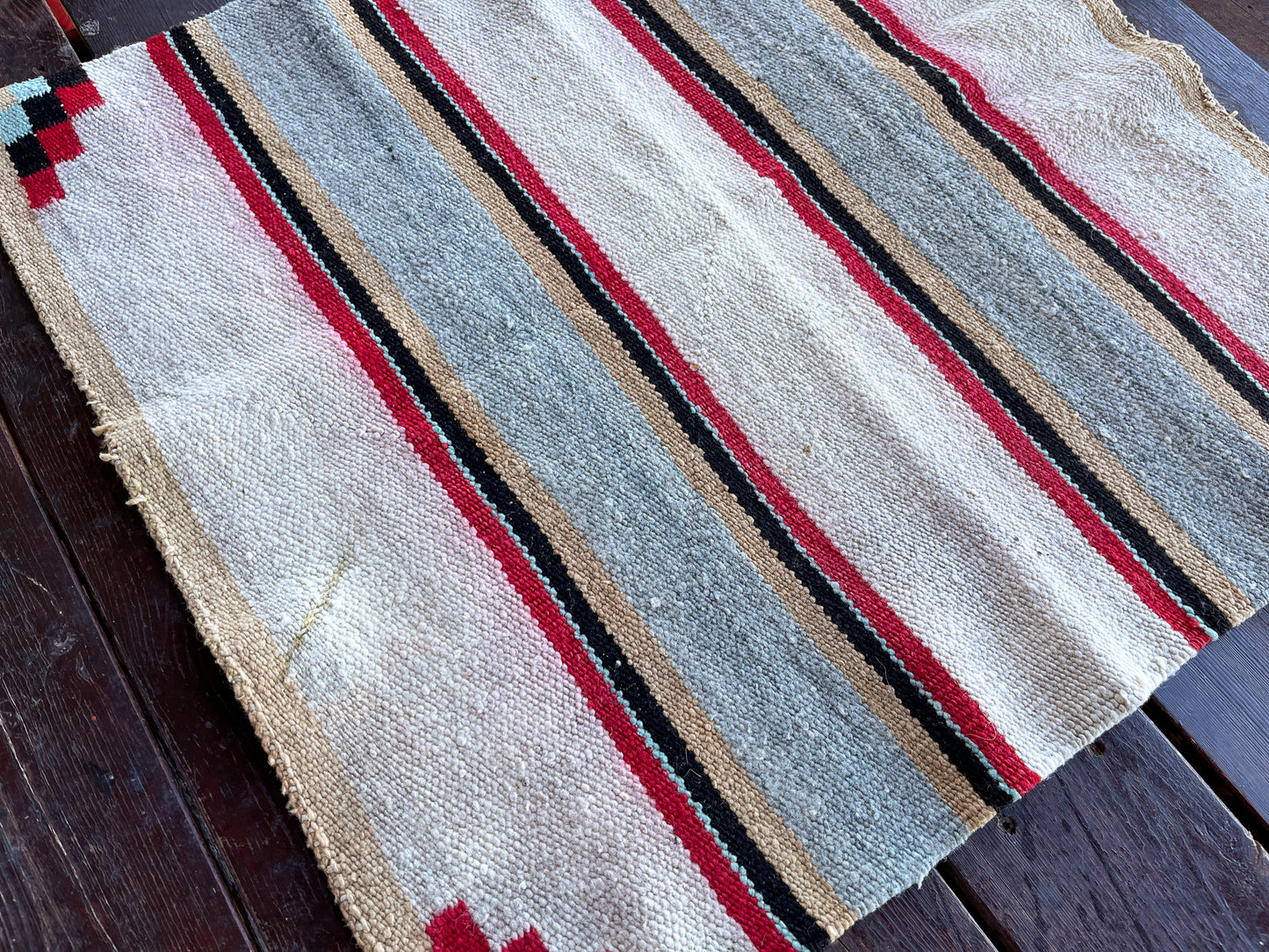 Antique Chief Style Navajo Saddle Blanket Striped Hand Loomed Rug 30" x 30"