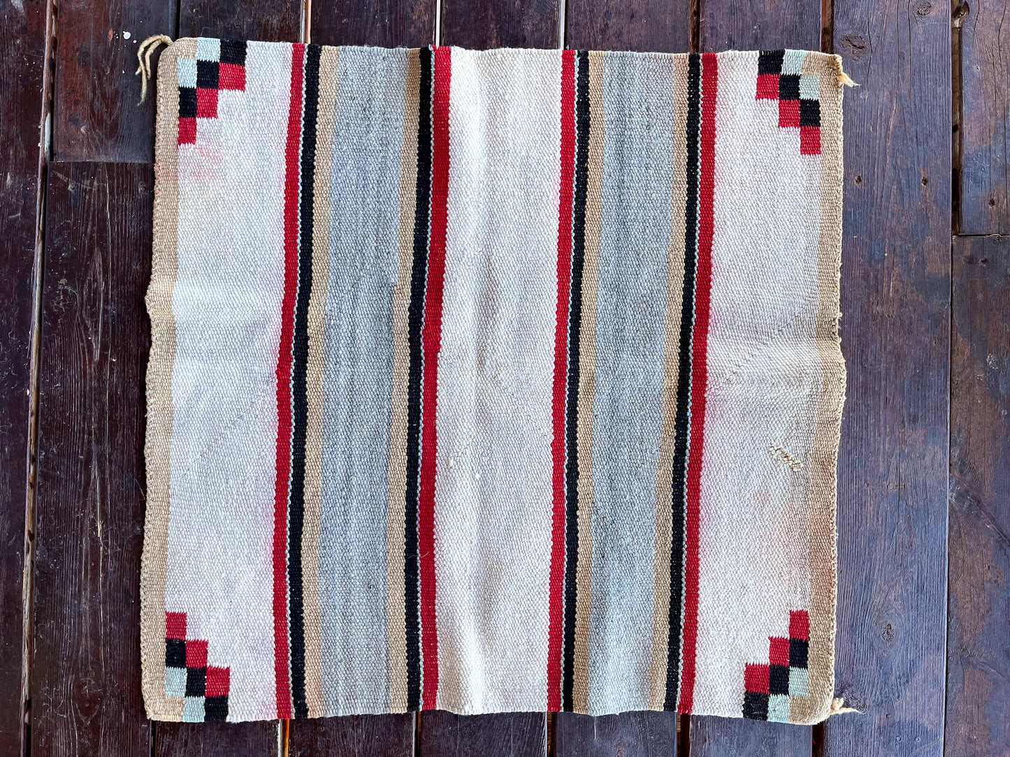 Antique Chief Style Navajo Saddle Blanket Striped Hand Loomed Rug 30" x 30"