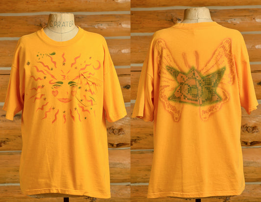 1970s Hippie Airbrush Pocket Tee Celestial Sun and Butterfly T Shirt