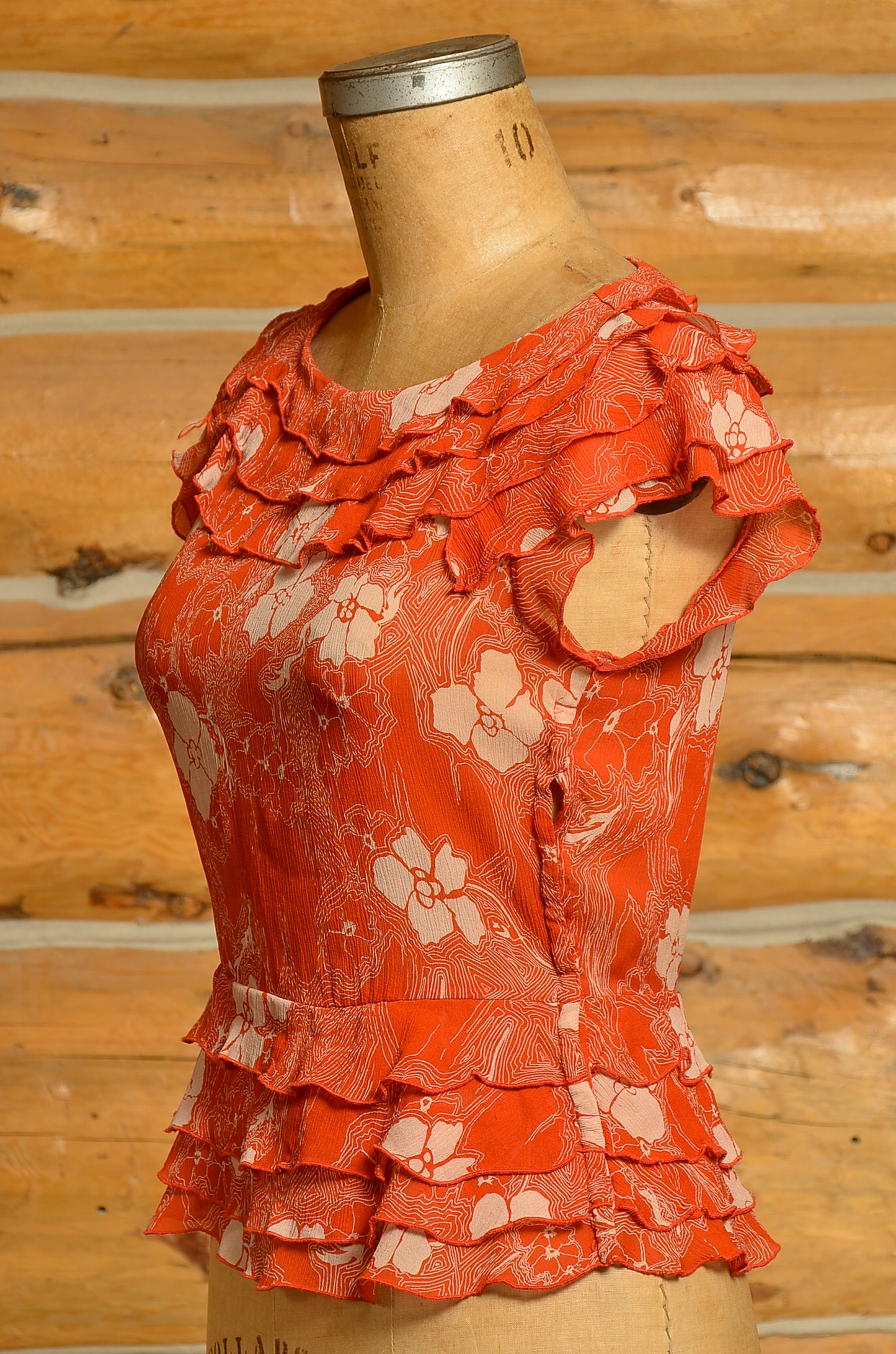 Vintage Silk Poppy Print Flapper Style Bohemian Blouse