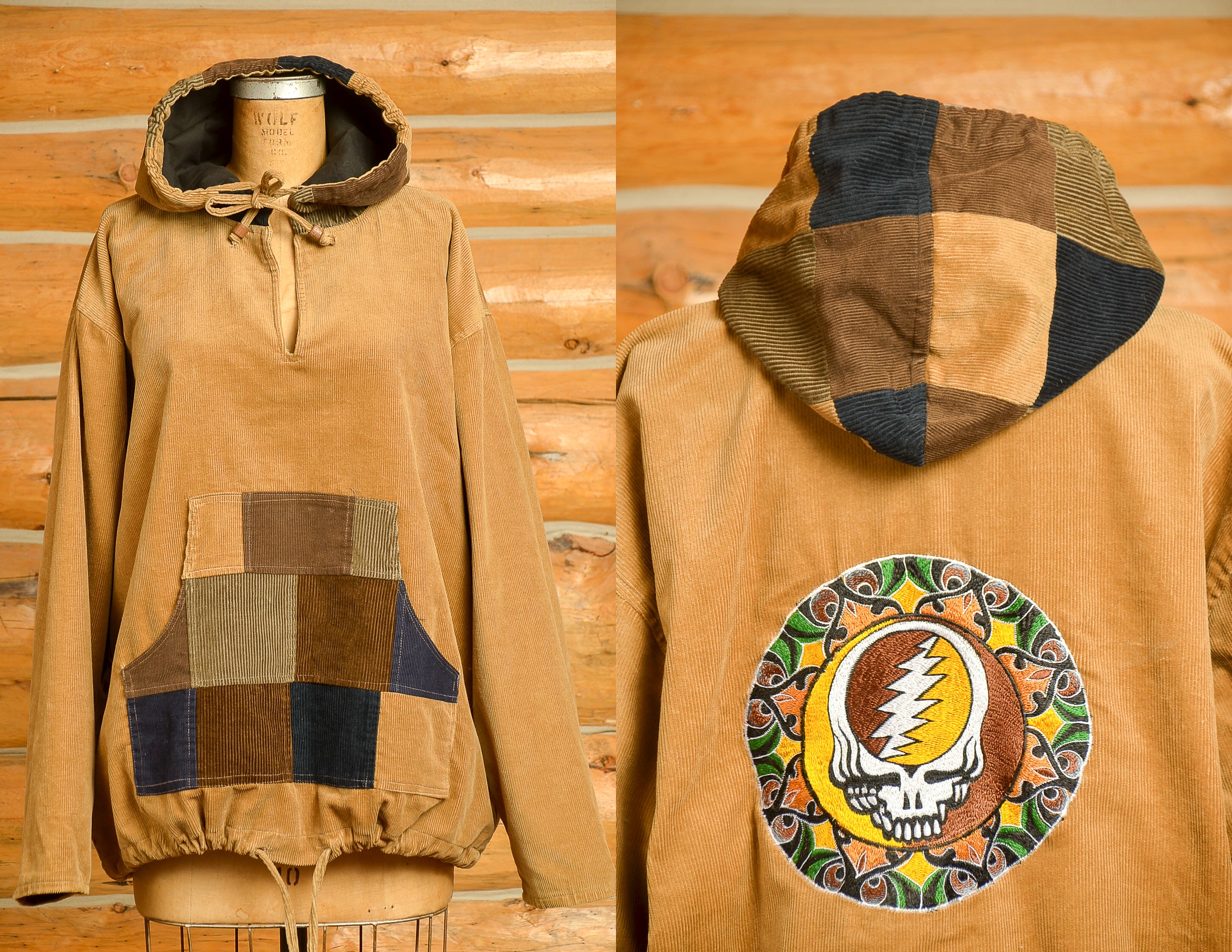 90s Grateful Dead Skull Patchwork Hippie Jacket Brown Corduroy