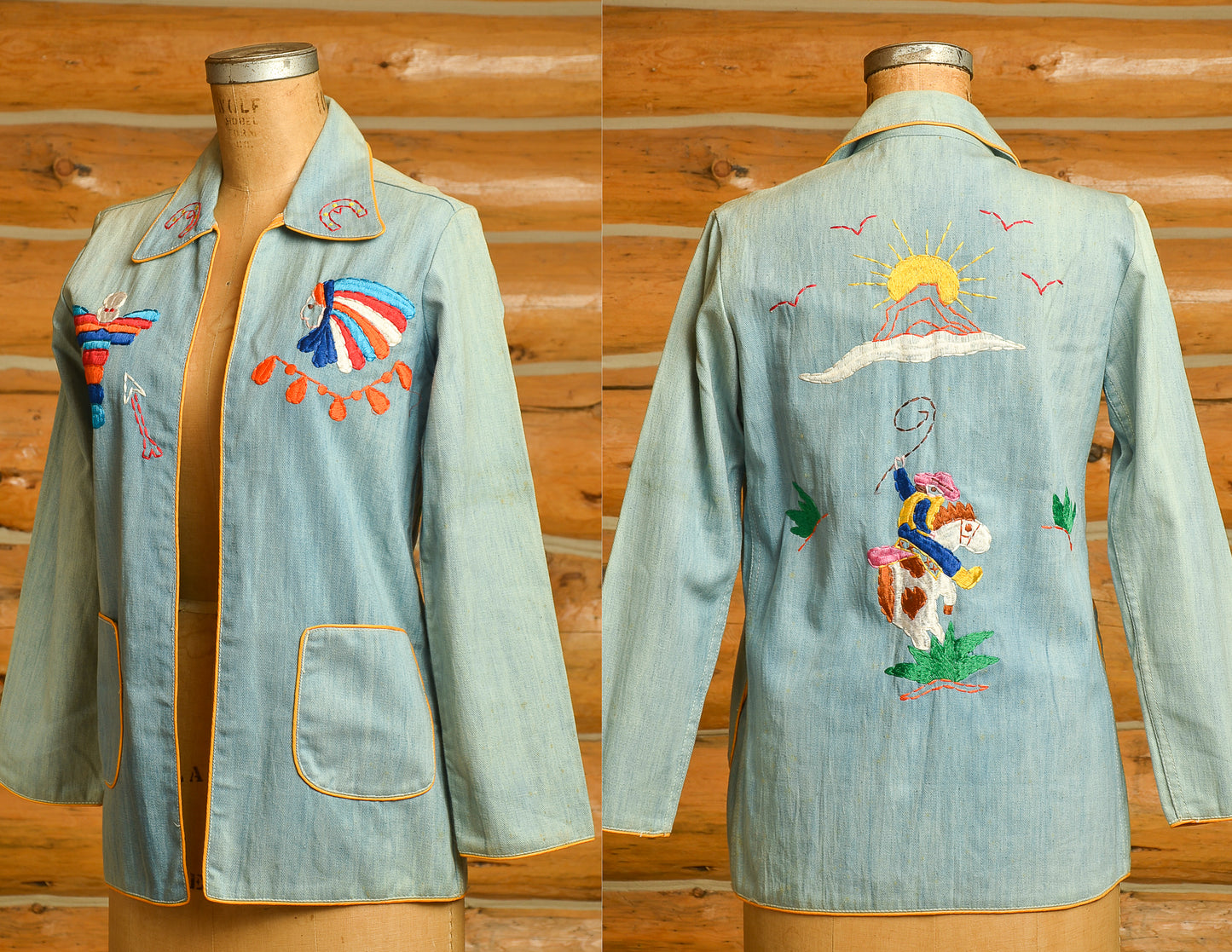 1970s Marshall Lester Embroidered Jean Jacket Funk n Flash Hippie Jacket