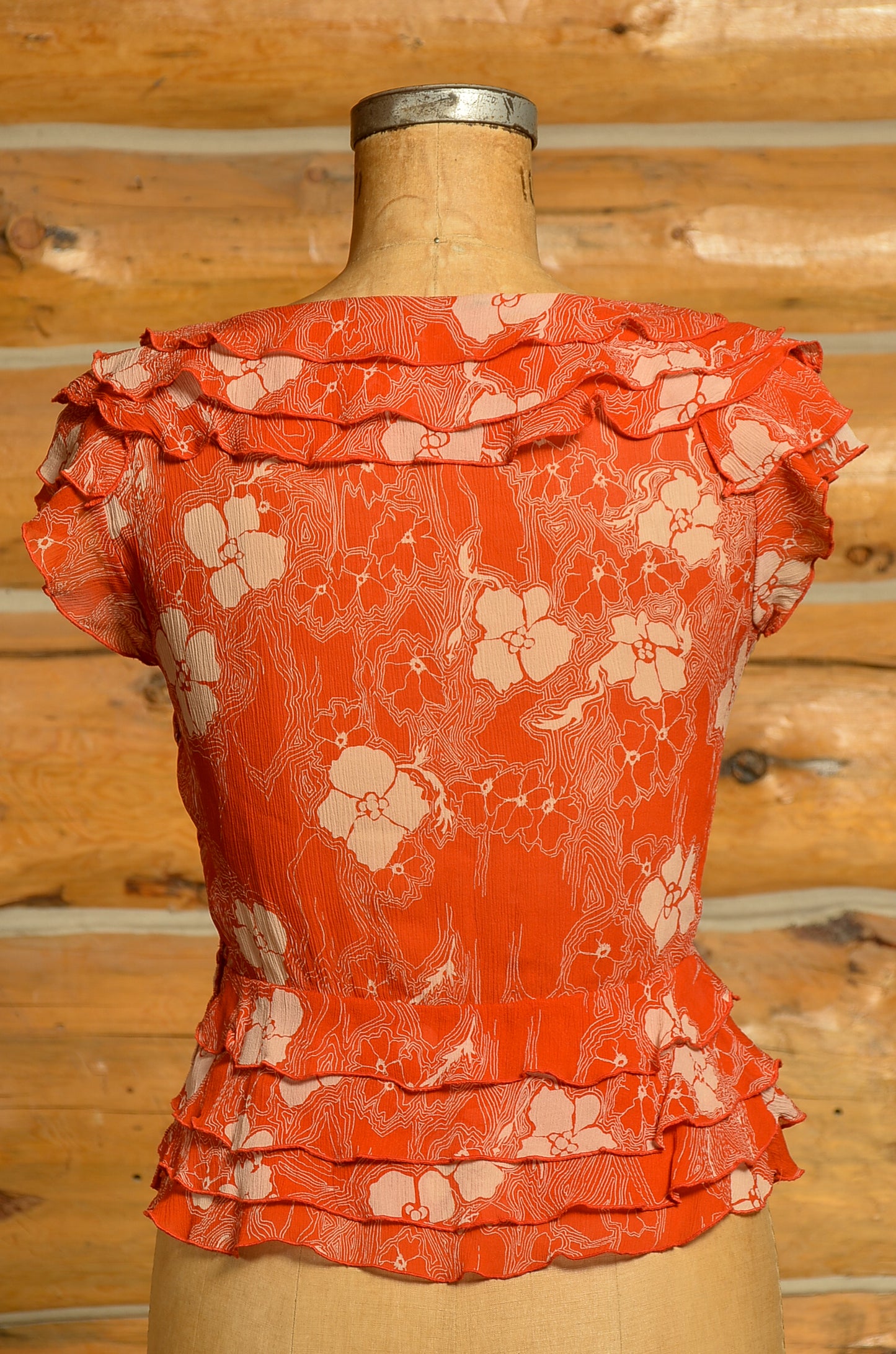 Vintage Silk Poppy Print Flapper Style Bohemian Blouse