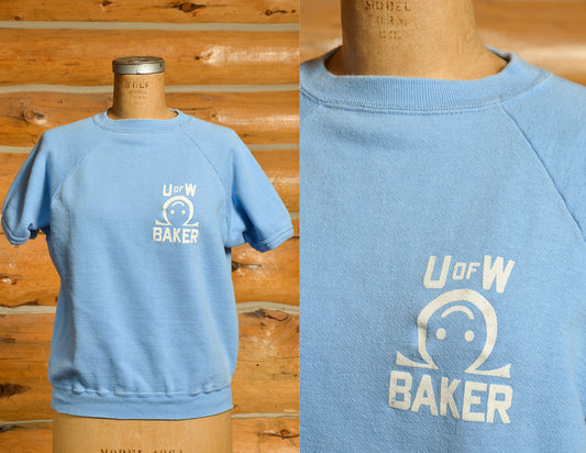 1970s U of W Sweatshirt University of Washington Blue Cotton Short Sleeve Athletic Sweatshirt