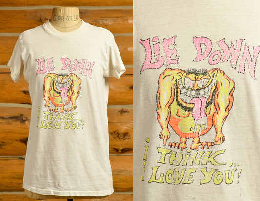 1980s Lie Down I Think I Love You Sex Humor Nice and Distressed Dirty Boy T Shirt