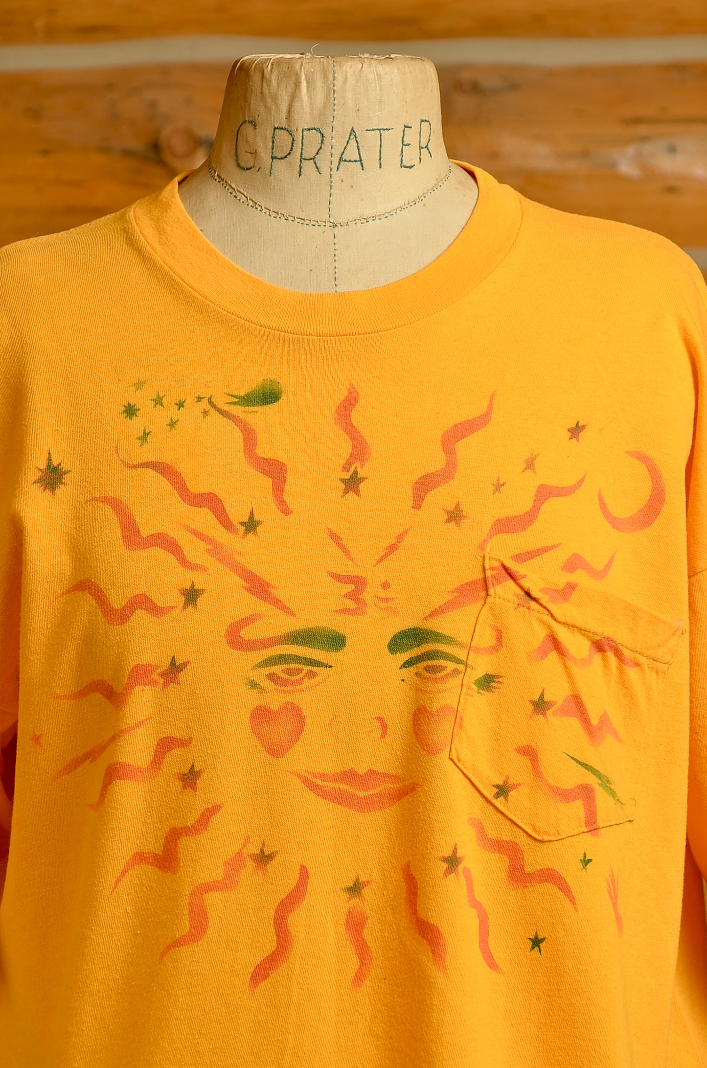 1970s Hippie Airbrush Pocket Tee Celestial Sun and Butterfly T Shirt