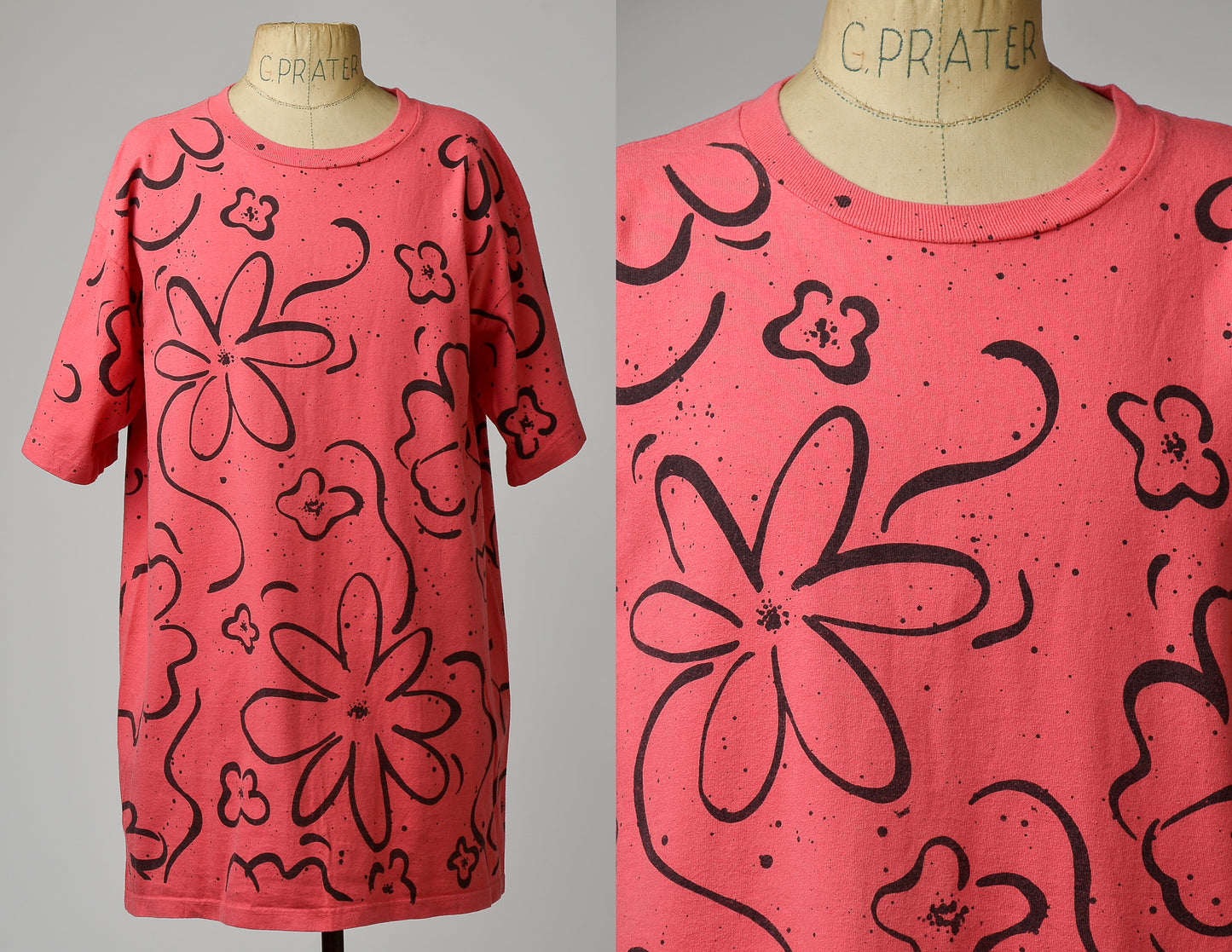 90s All Over Print Red and Black Cotton Head Shop Floral Surf T Shirt