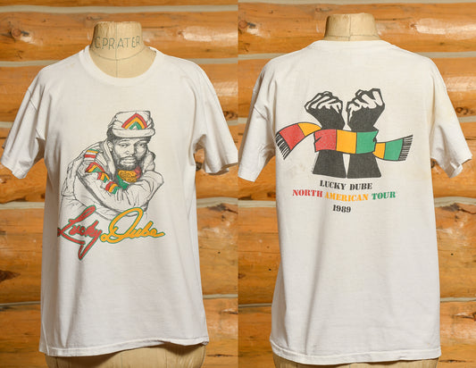 1989 Lucky Dube North American Tour Front & Back Print Black Cotton T Shirt