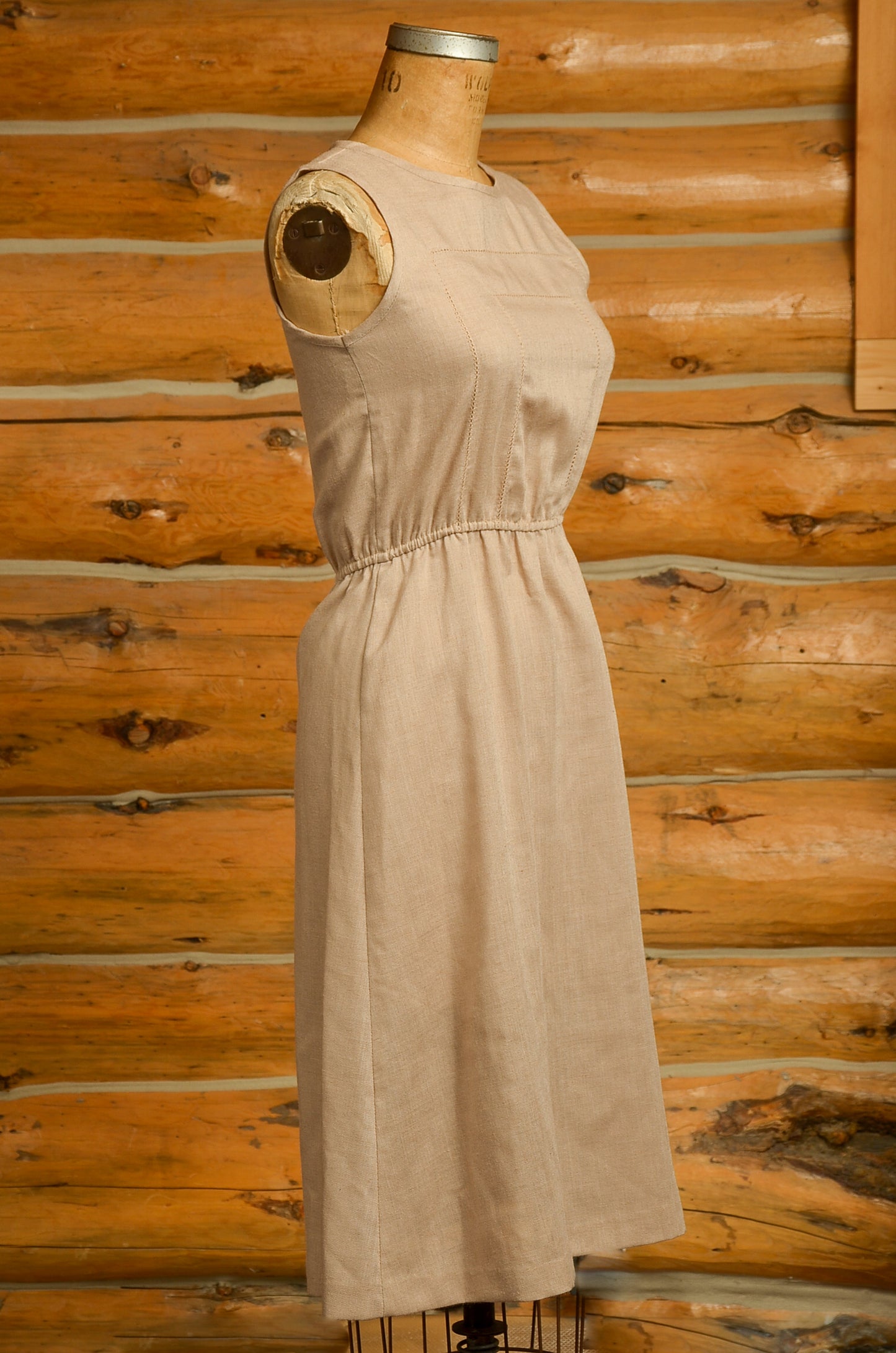 1970s Natural Linen Dress Modern Jute Tone Midi Dress