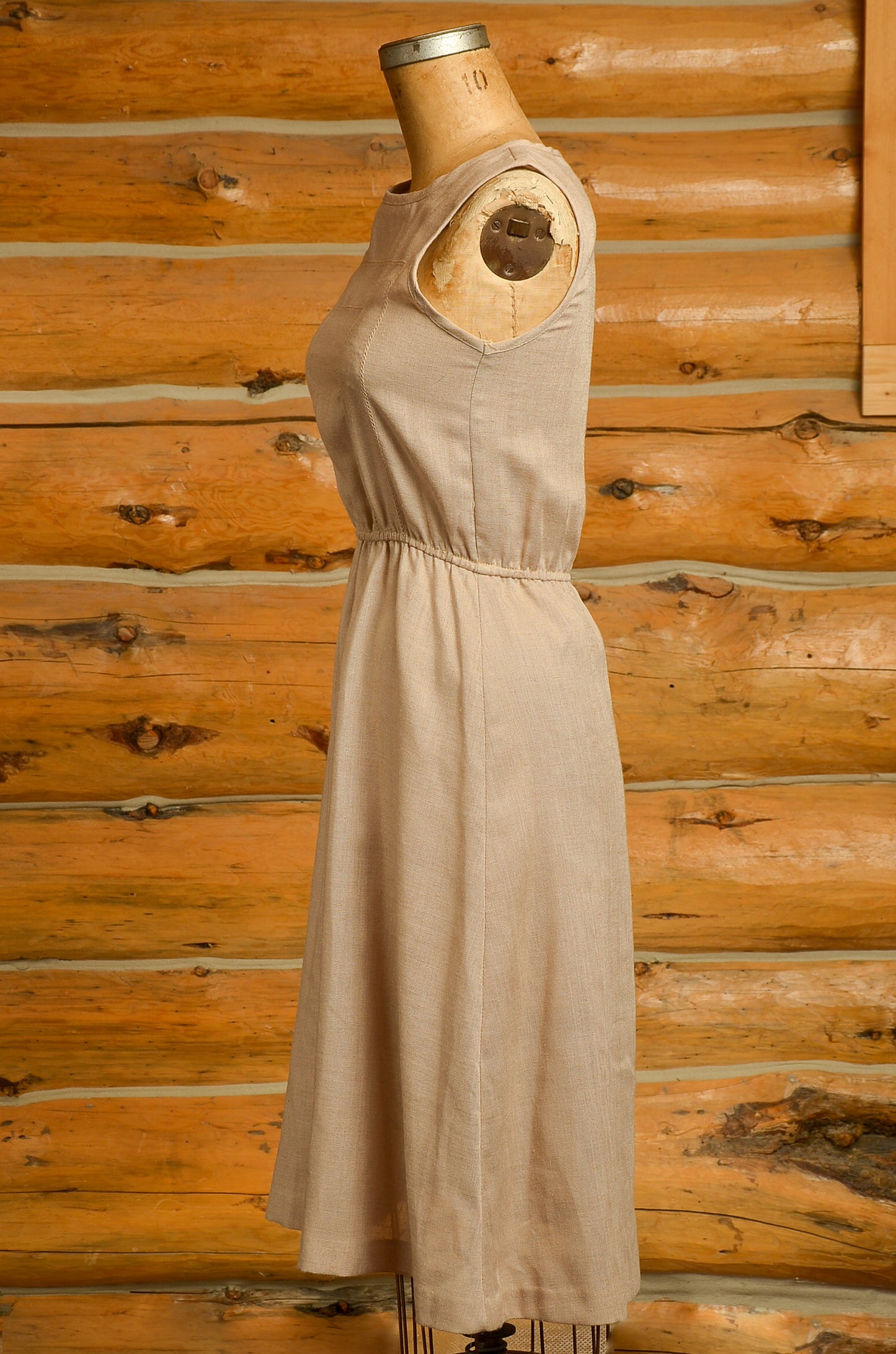 1970s Natural Linen Dress Modern Jute Tone Midi Dress