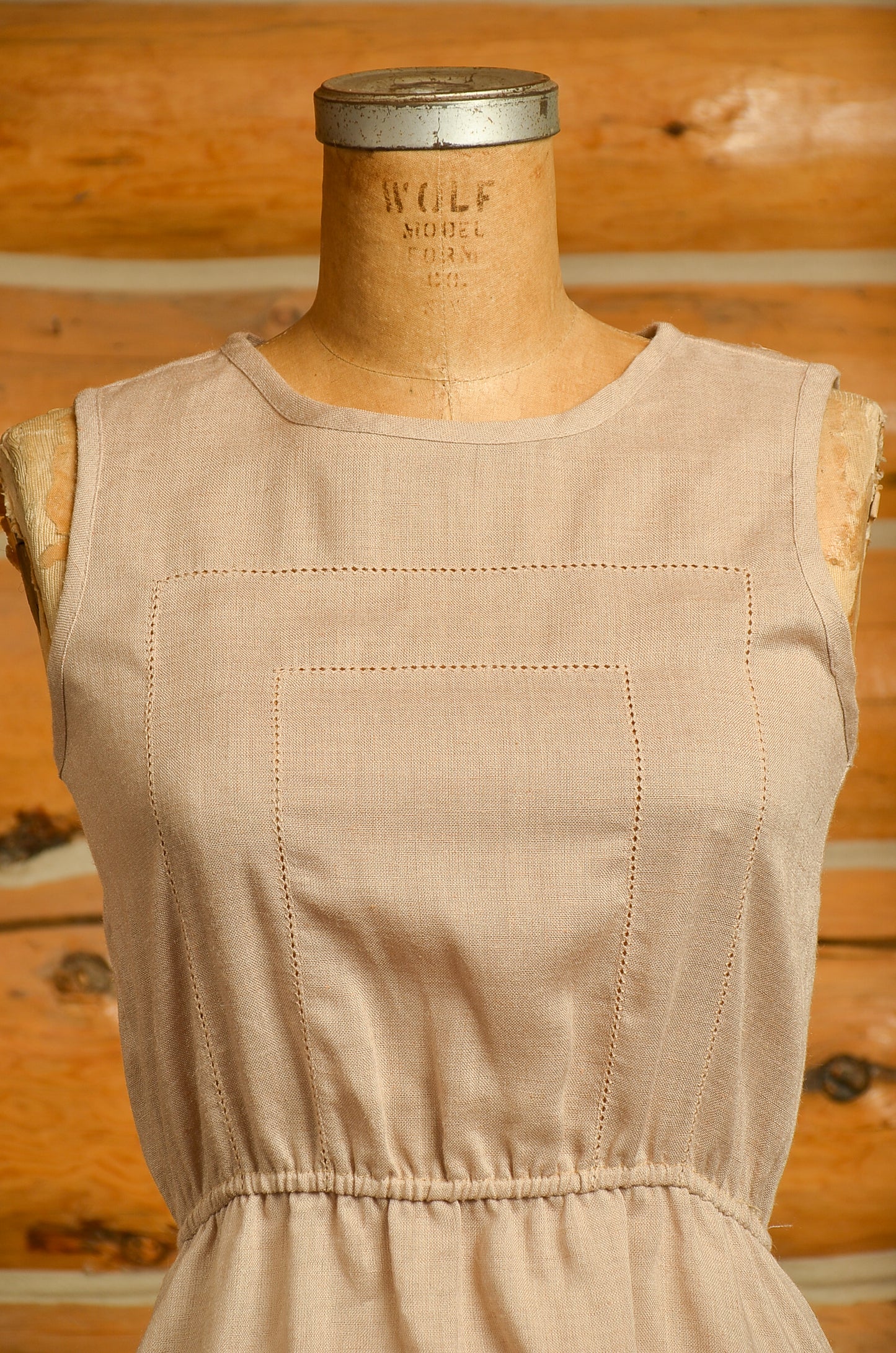 1970s Natural Linen Dress Modern Jute Tone Midi Dress