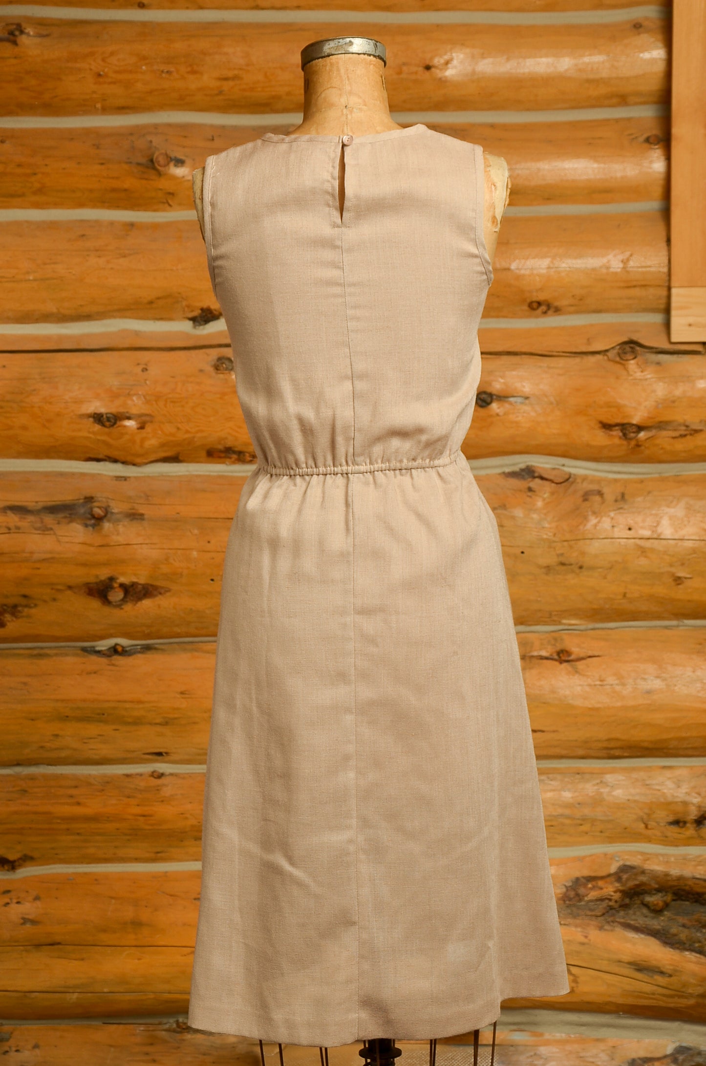 1970s Natural Linen Dress Modern Jute Tone Midi Dress