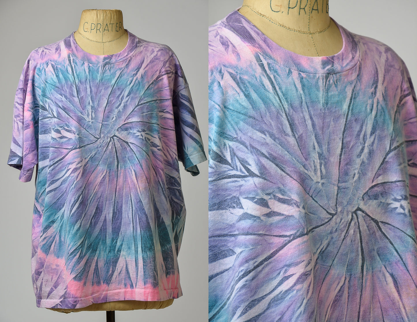 90s Tie Dye Head Shop T Shirt Purple and Blue Swirl Hippie Tee