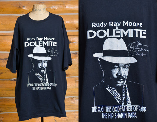 Vintage Rudy Ray Moore Dolemite Front and Back Print Original Stand Up Comedian Black Cotton T Shirt