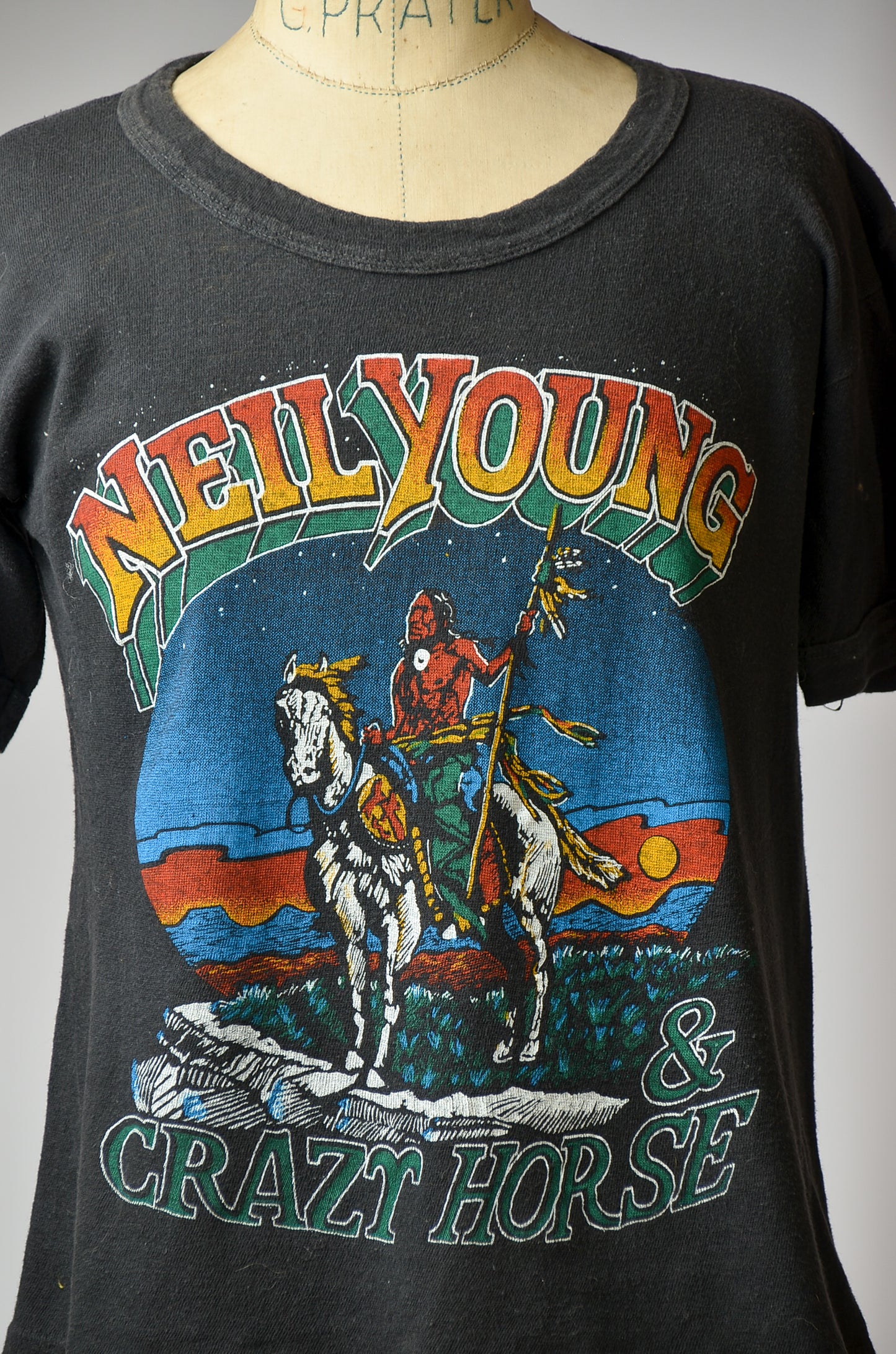 1970s Neil Young Early Cotton T Shirt Front & Back Print Hippie Rock T Shirt