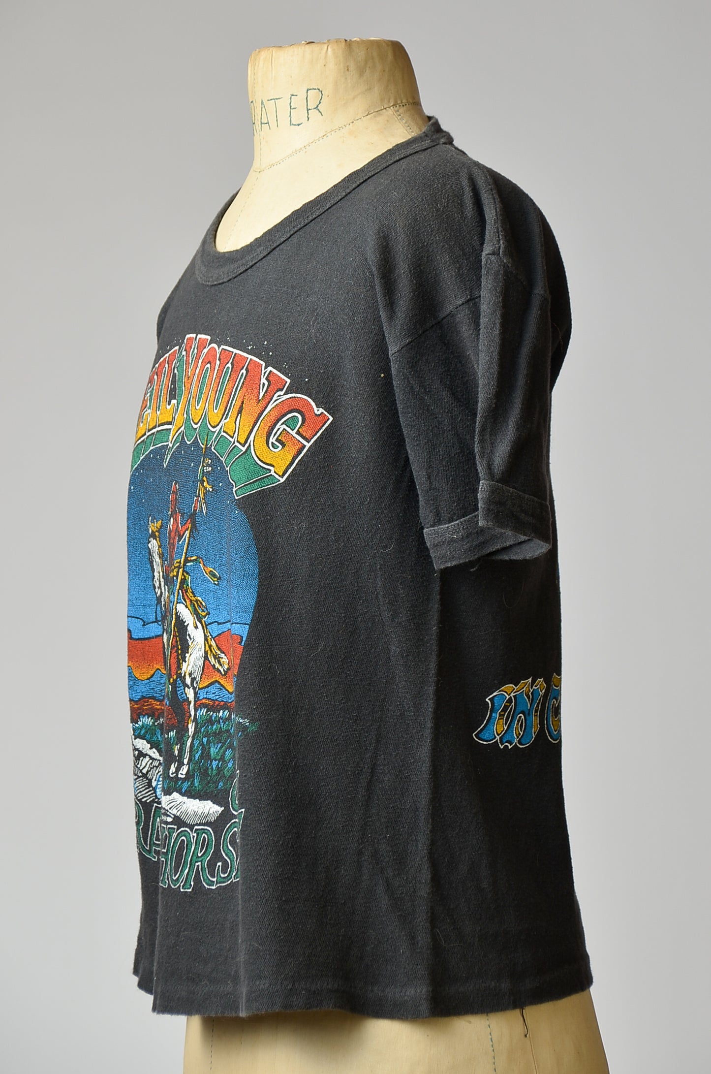 1970s Neil Young Early Cotton T Shirt Front & Back Print Hippie Rock T Shirt