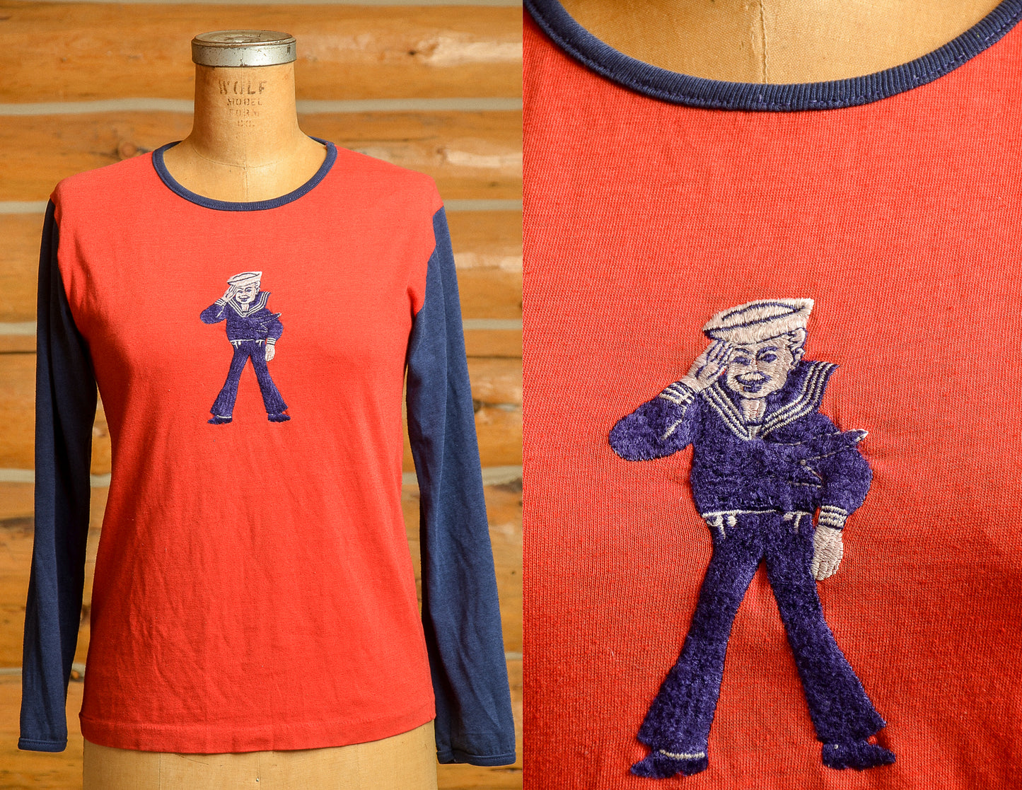 1970s Crackerjack Sailer Red and Blue Long Sleeve T Shirt