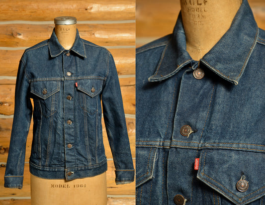 1980s Levis Trucker Jacket Dark Indigo Denim Ranch Hand Four Pocket Levi's 506 Jean Jacket