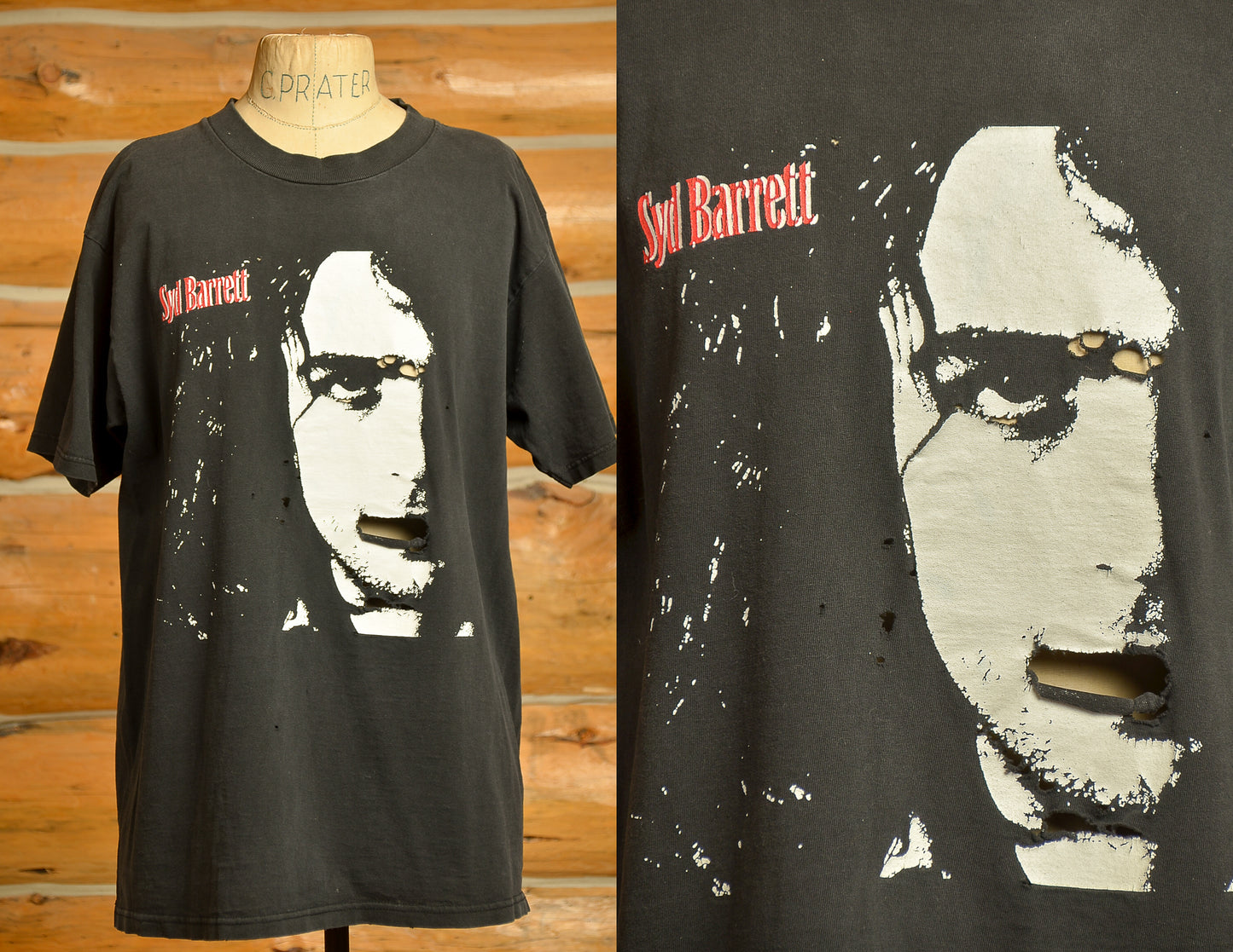 90s Syd Barrett T Shirt Super Distressed Black Cotton Psychedelic T Shirt