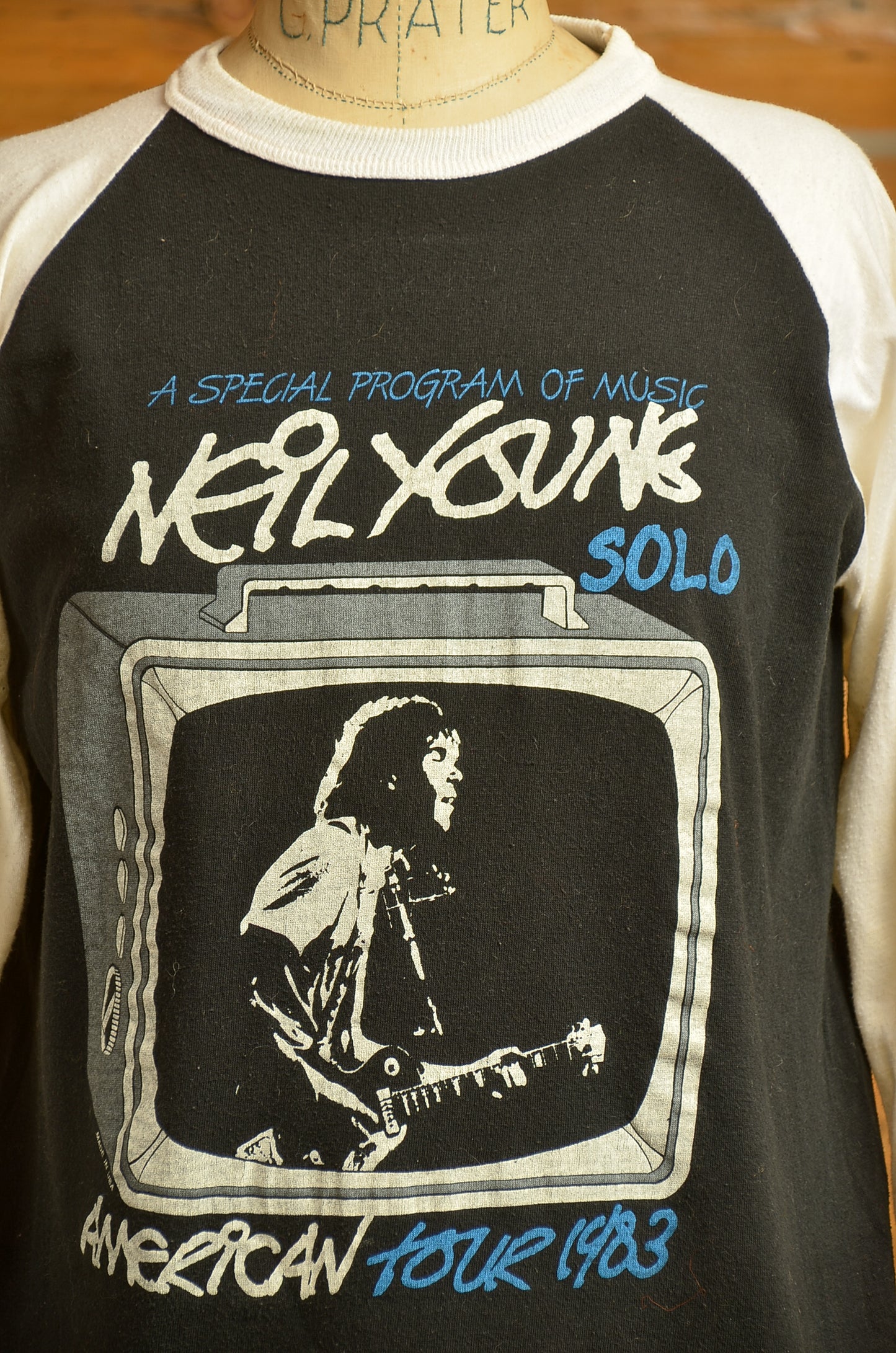 1983 Neil Young Solo Tour Front and Back Print American Tour T Shirt