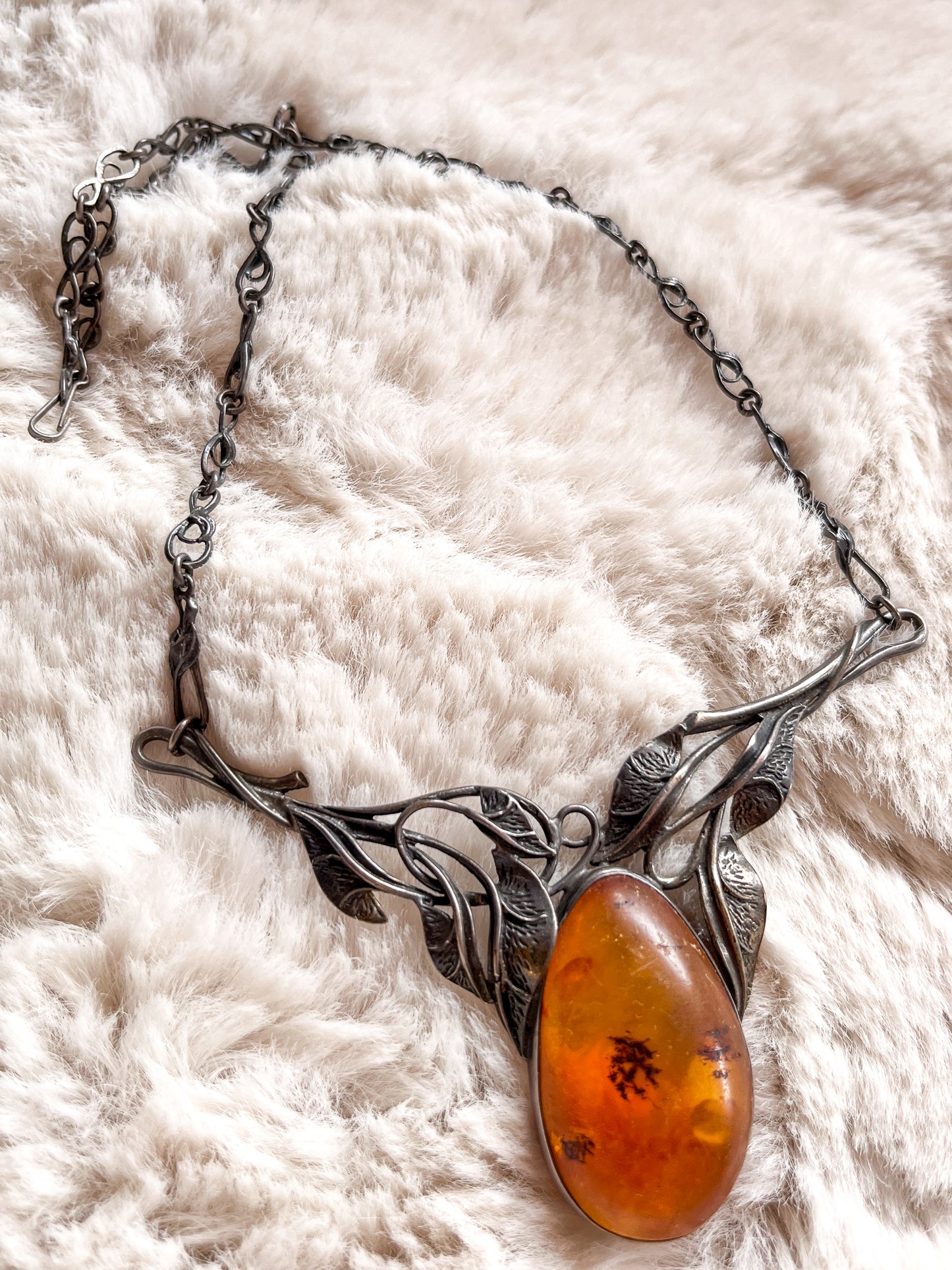 Vintage Renaissance Style Baltic Amber with Sterling Silver Bib Necklace