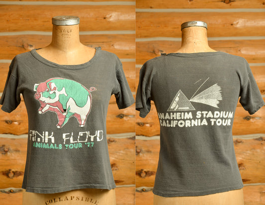 1977 Pink Floyd Animals Tour Anaheim California Distressed Black Cotton T Shirt