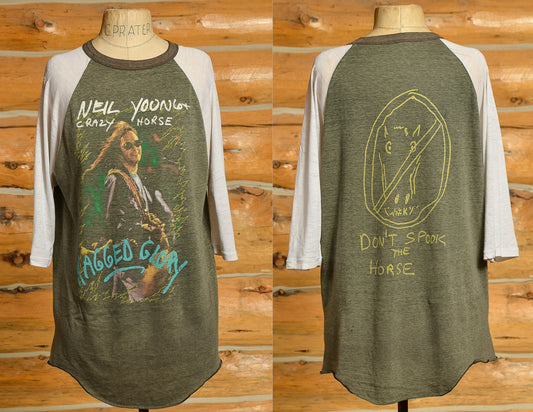 1990 Neil Young & Crazy Horse Ragged Glory Tour Paper Thin Front and Back Print Hippie Rock T Shirt