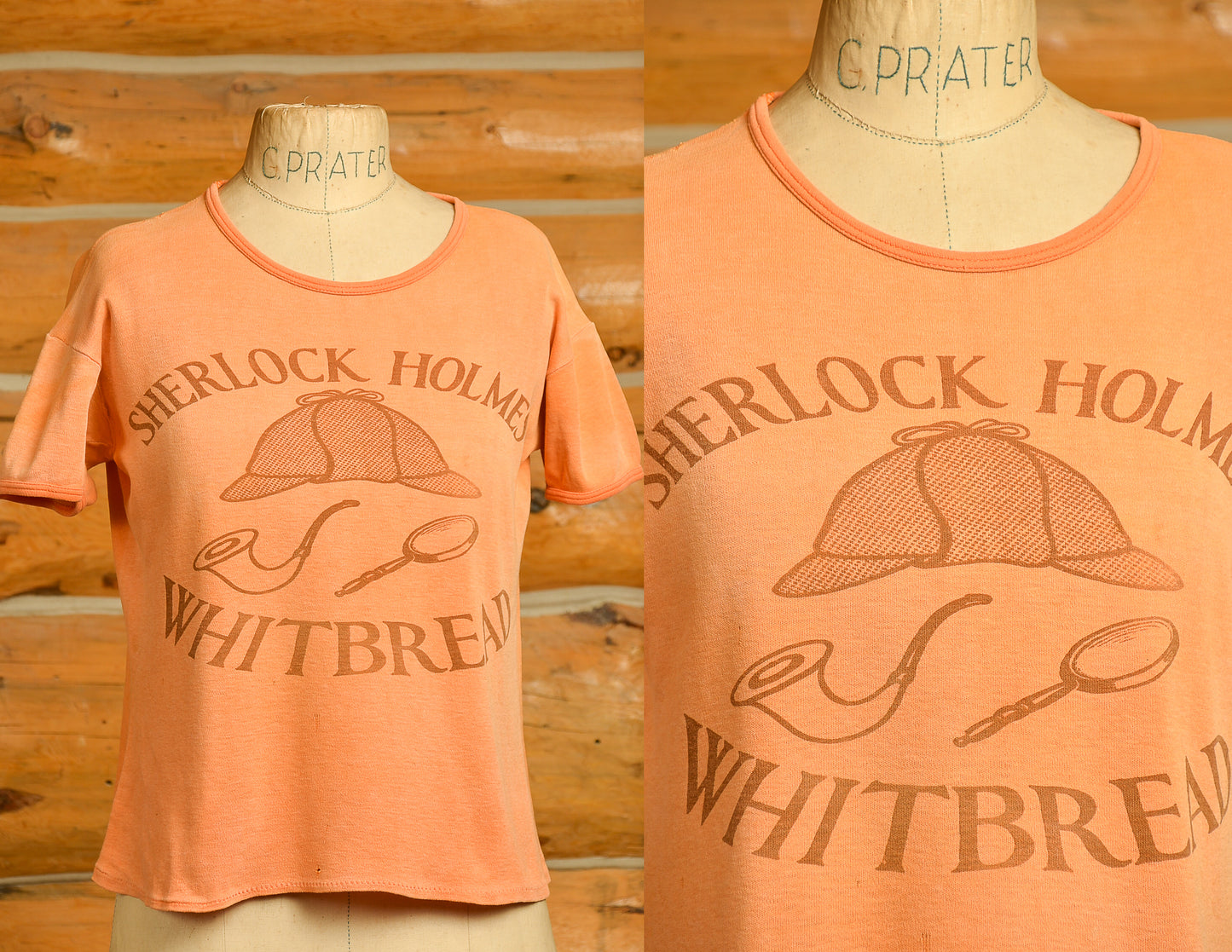 1970s Sherlock Holmes Whitbread Pub Marshall Lester Orange Cotton Novelty T Shirt