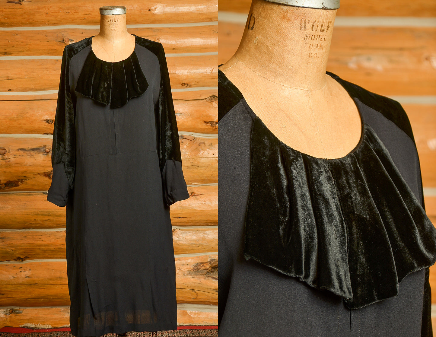 1920s Velvet and Rayon Drop Waist Flapper Dress