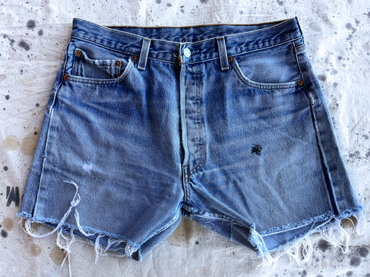 Vintage Levis 501 Cut Off Shorts Distressed Denim Frayed Jean Shorts W 34