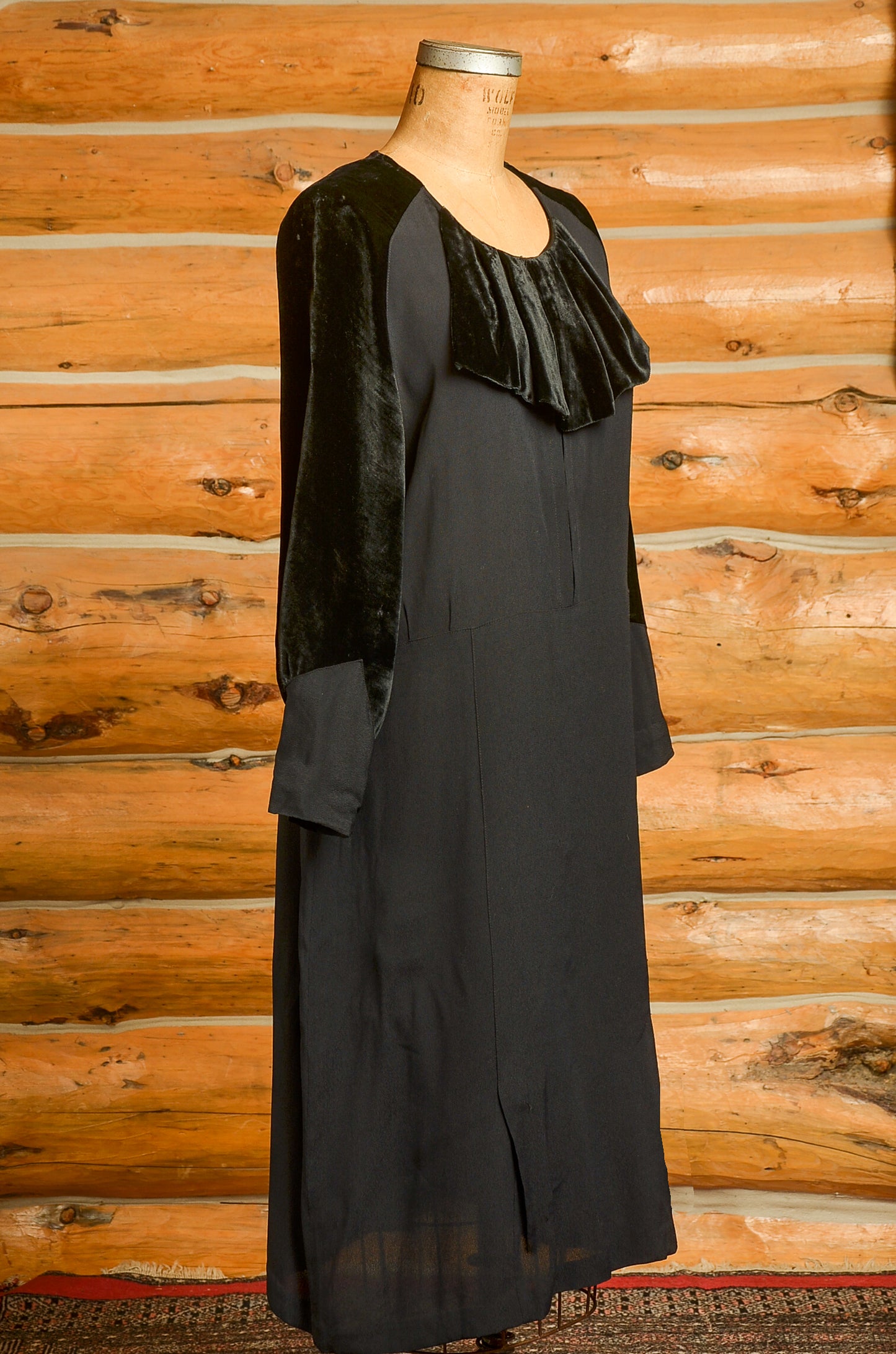 1920s Velvet and Rayon Drop Waist Flapper Dress